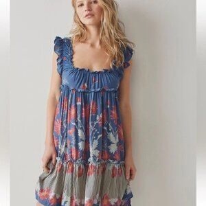 Free People Blue and Pink Floral Mini Dress